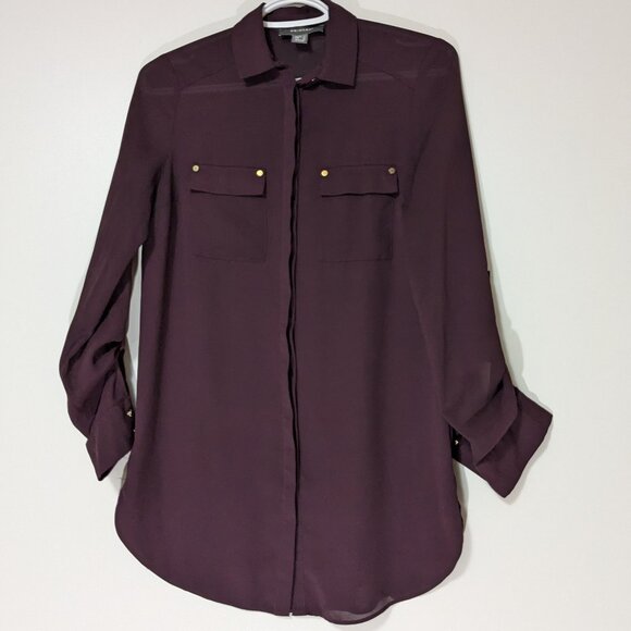 Primark Sheer Button Down Shirt with Pockets Burgundy Size 0 - Picture 1 of 6